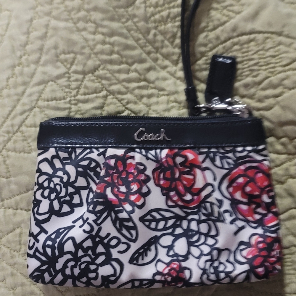 Coach Black and Red Floral Wristlet